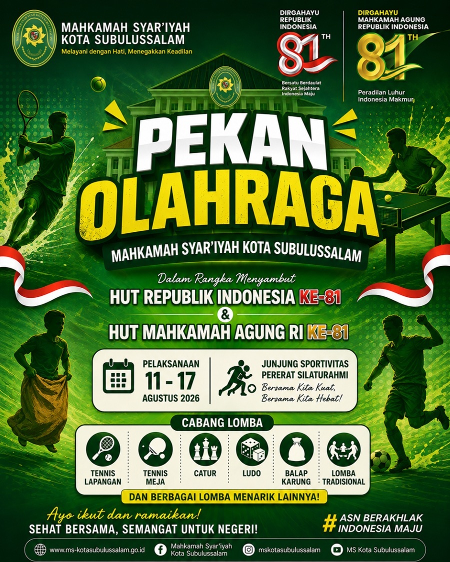 Pekan Olahraga MS Kota Subulussalam Semarakkan HUT RI ke-81 dan HUT Mahkamah Agung RI ke-81 Pekan Olahraga MS Kota Subulussalam Semarakkan HUT RI ke-81 dan HUT Mahkamah Agung RI ke-81